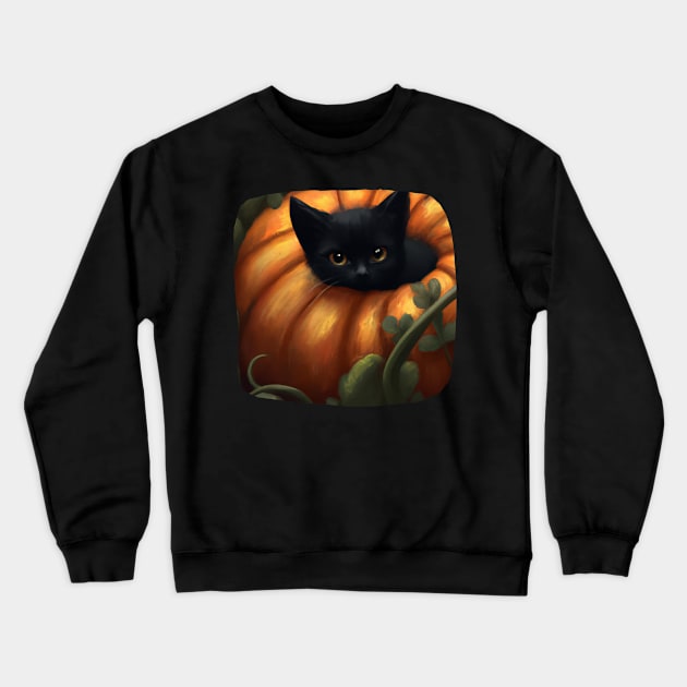 Cute Black Cat In Pumpkin Crewneck Sweatshirt by SillyShirts
